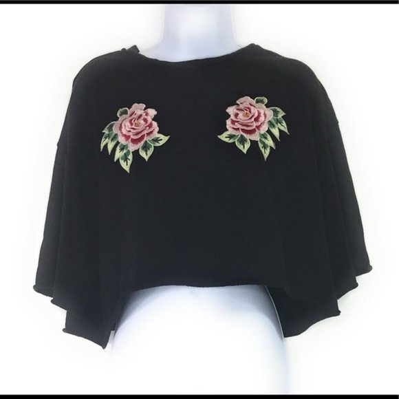 H&M Tops - Divided Black Embroidered Rose Crop Top …